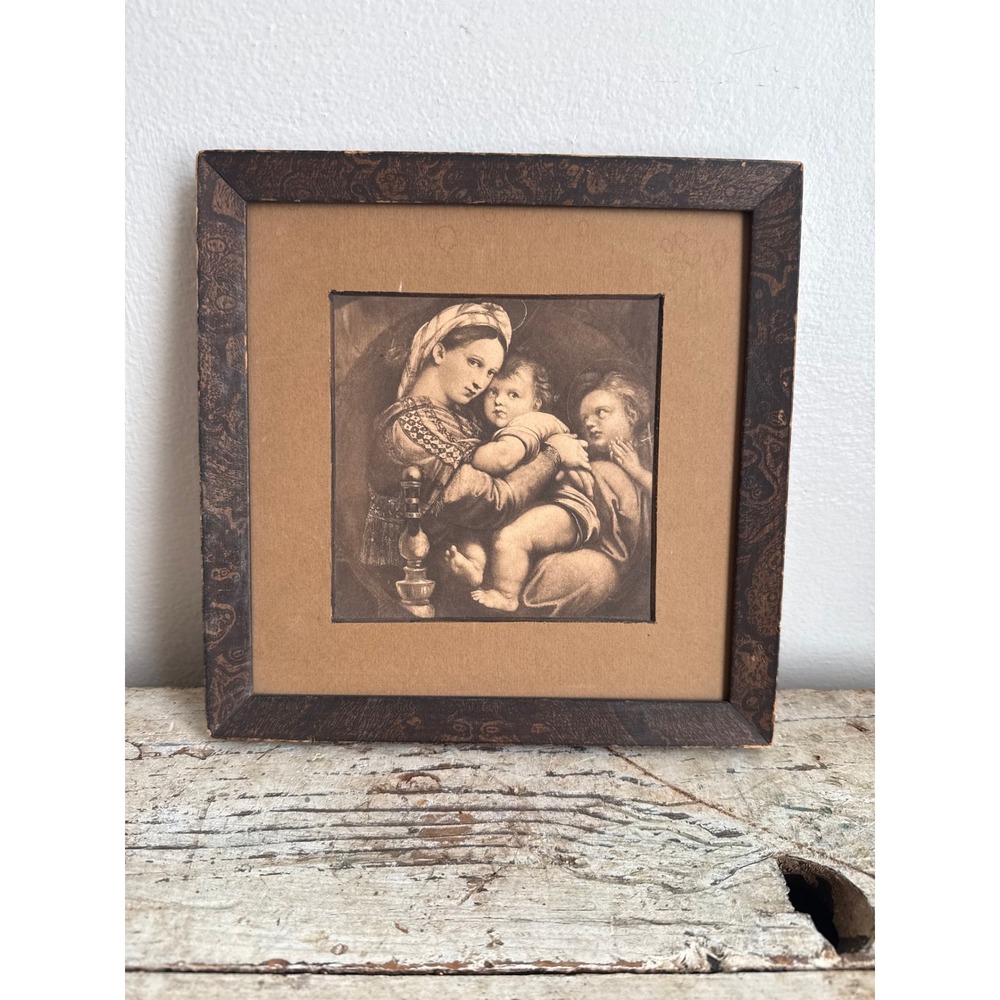Madonna Of‎ The Chair Print Antique Lithograph Raphael Christian Art 12 Inch